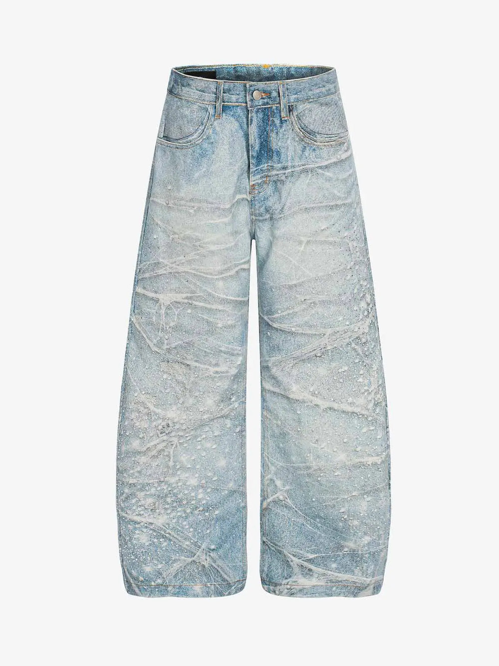 Vintage Washed Rhinestone Wide Leg Denim Jeans 