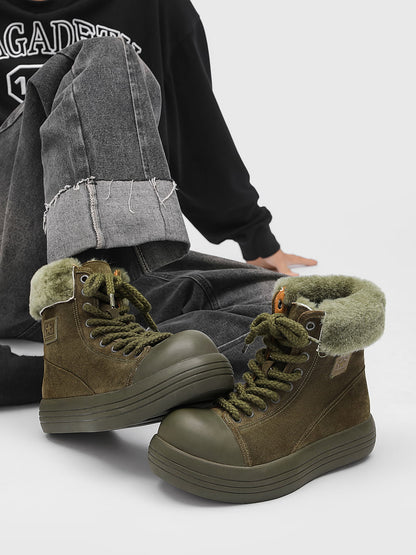 Winter Warmth High-Top Sneaker Boots with Fuzzy Collar 