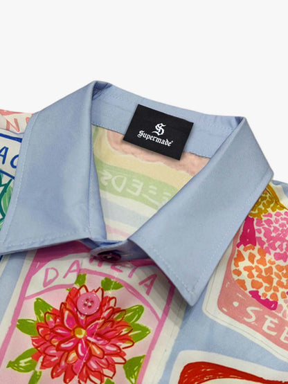 Vintage Seed Packet Camp Collar Boxy Shirt 