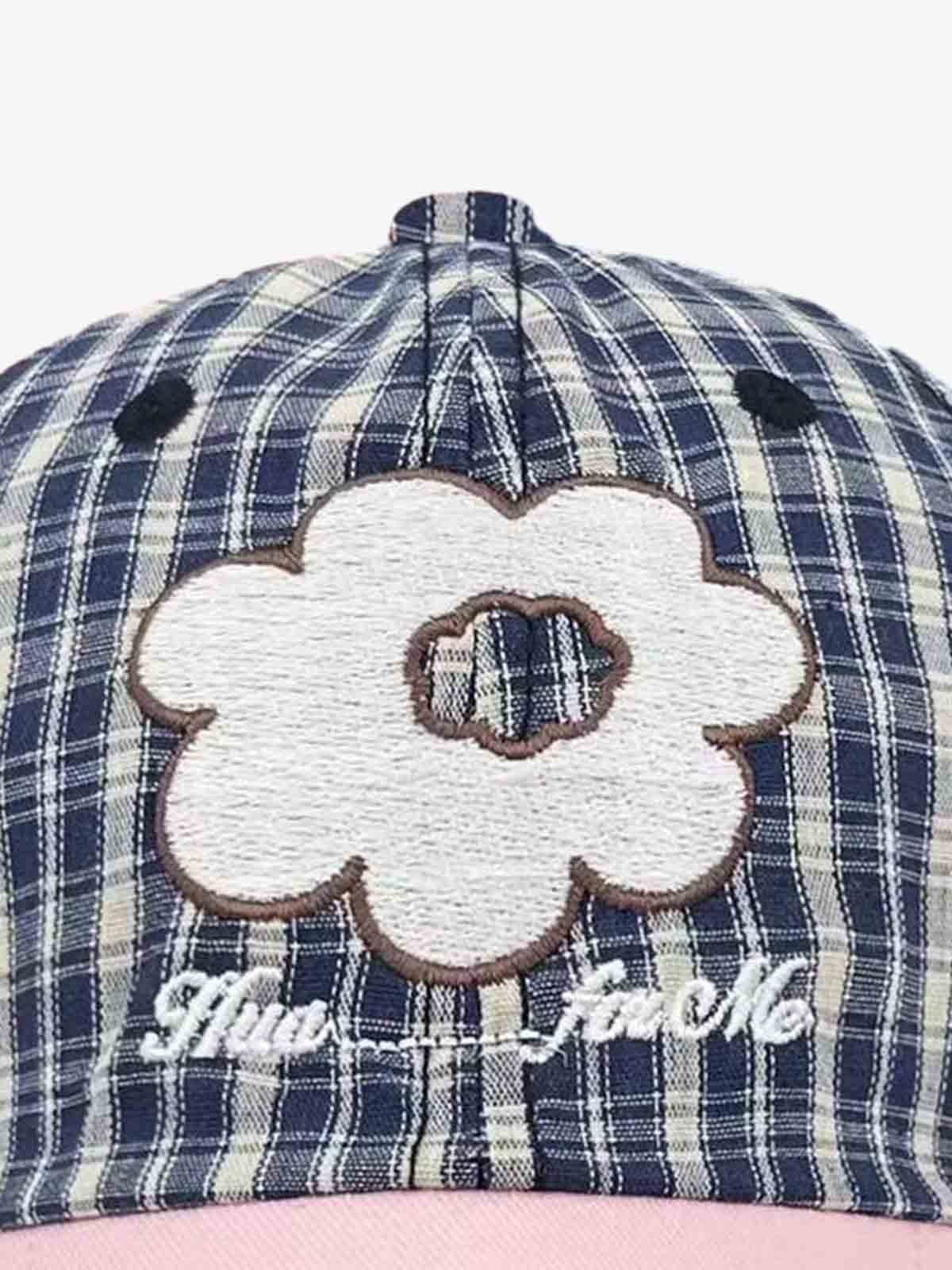 Plaid Floral Embroidered Baseball Cap 