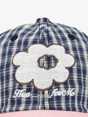 Plaid Floral Embroidered Baseball Cap 