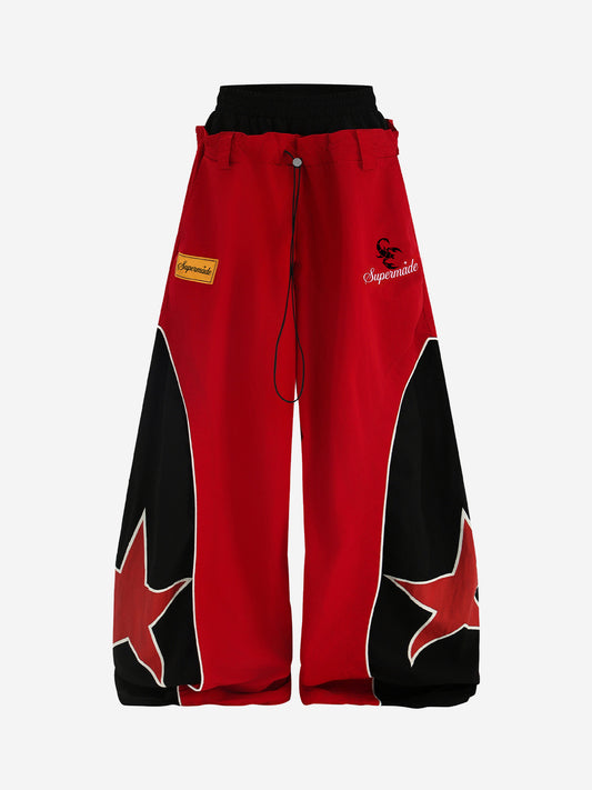 Star Color Block Double-Waist Paratrooper Pants