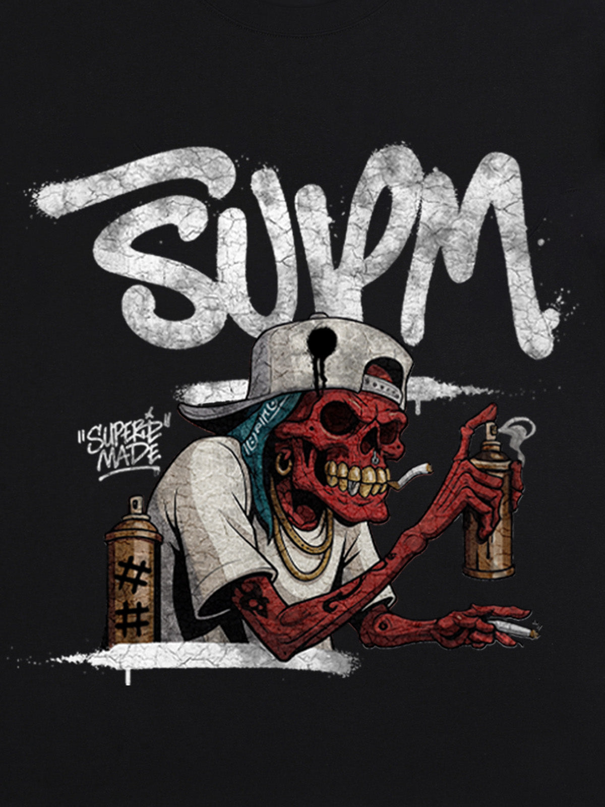 Street Trendy Skull Spray-Paint Graffiti Master T-Shirt 