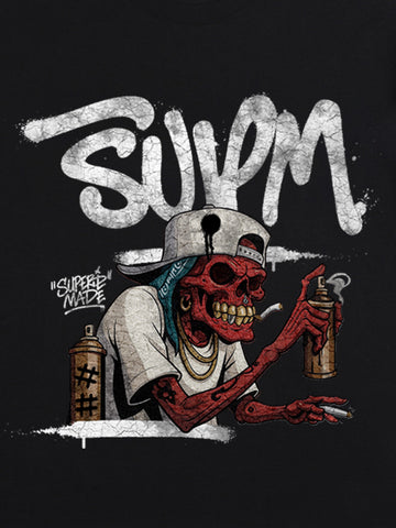 Street Trendy Skull Spray-Paint Graffiti Master T-Shirt 