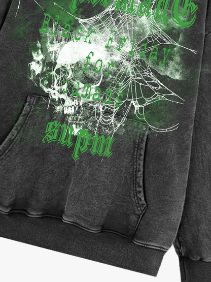 THE SUPERMADE Black Friday Human Supremacy Graphic Hoodie with Skull and Web Design 