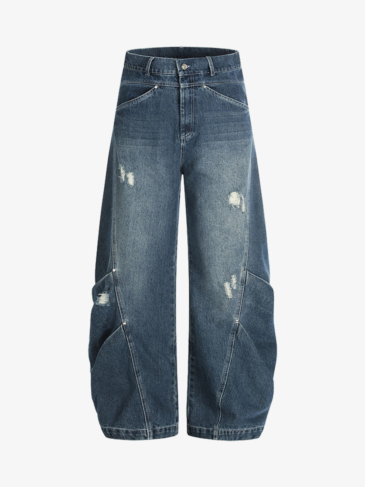 Wide-Leg Denim Trousers with Unique Stitching Design for Women 
