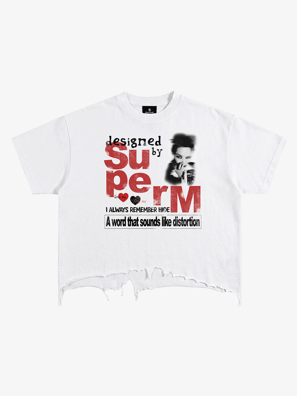 T-shirt corta con orlo sfrangiato e stampa grafica