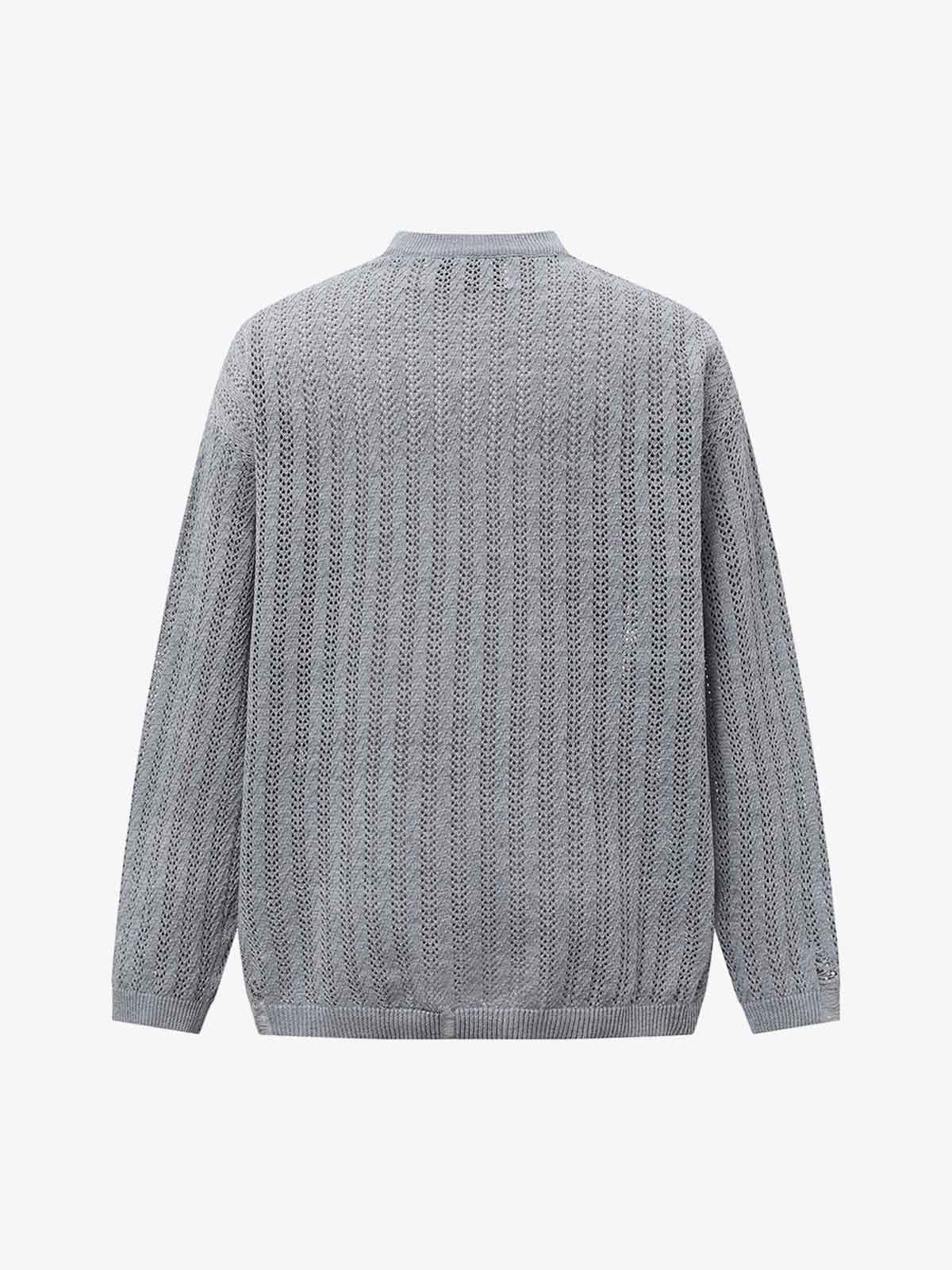Stylish Knit Sweater with Floral Embroidery and Textured Design 
