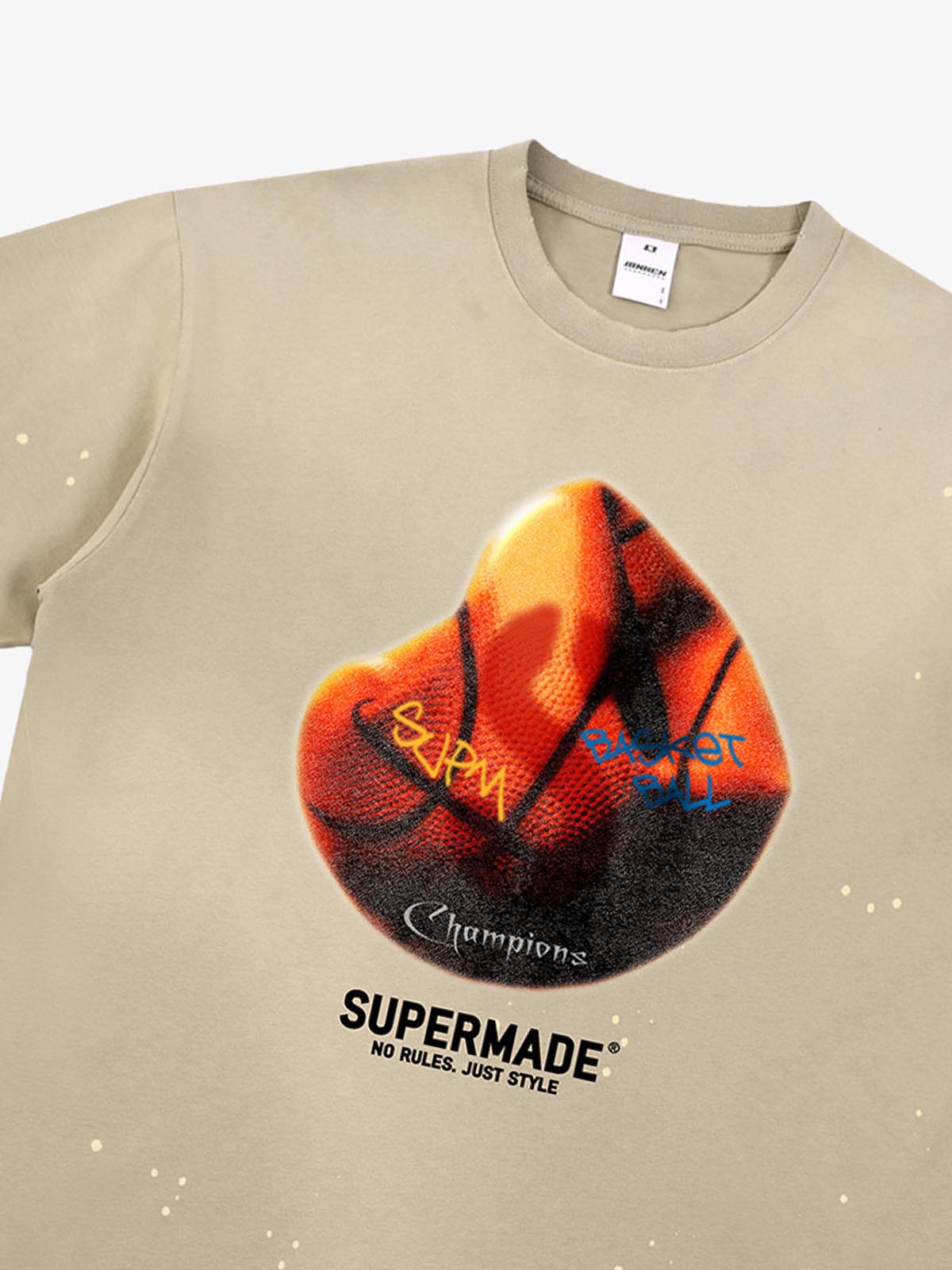 thesupermade-Cotton Basketball Print T-Shirt with Graffiti Design and Splatter Effect for Streetwear Fashion 