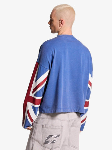 Flag Graphic Washed Distressed Long Sleeve Tee