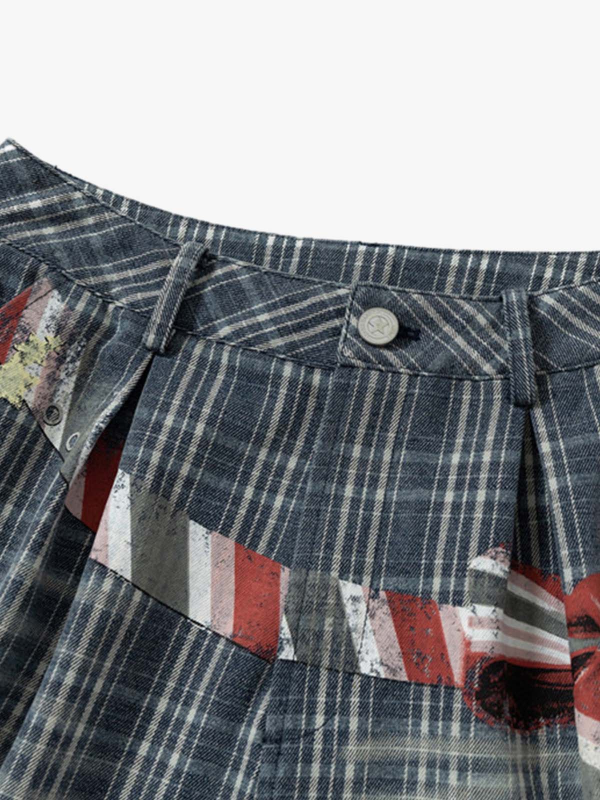Plaid Cargo Wide-Leg Shorts 