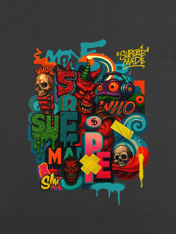 Trendy Multicolor Graffiti Skull Graphic T-Shirt 