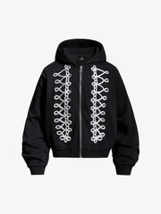 Napoleon Cord Embroidery Boxy Zip-Up Hoodie