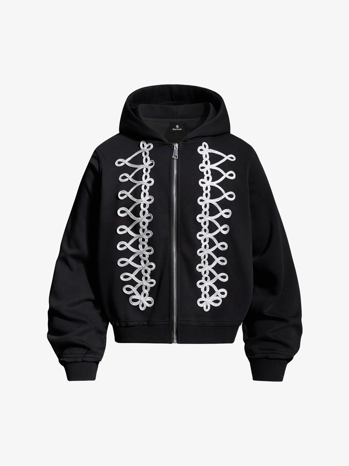 Napoleon Cord Embroidery Boxy Zip-Up Hoodie
