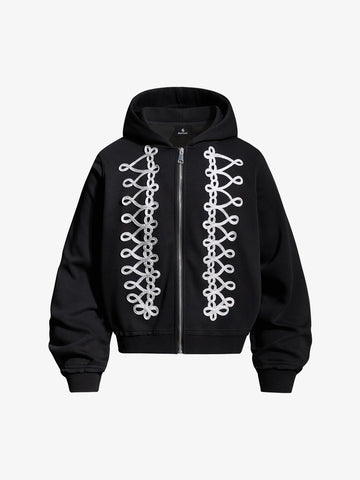Napoleon Cord Embroidery Boxy Zip-Up Hoodie