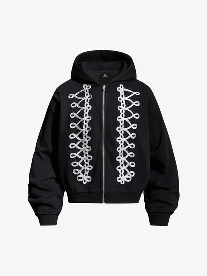 Napoleon Cord Embroidery Boxy Zip-Up Hoodie
