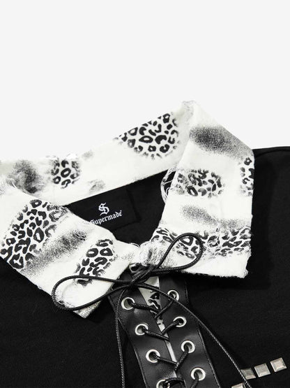 Cotton Polo Shirt with Leopard Print Collar & Cuff Detail