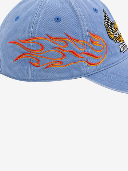 Flame Embroidered Distressed-Wash Baseball Cap