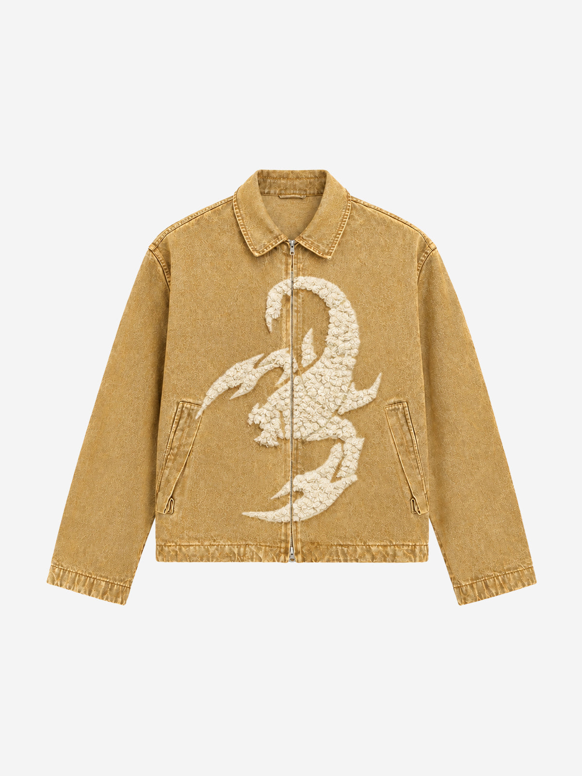 Scorpion Embroidered Washed Distressed Denim Jacket