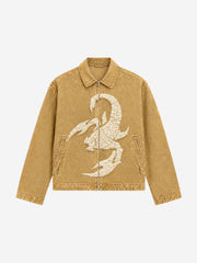 Scorpion Embroidered Washed Distressed Denim Jacket