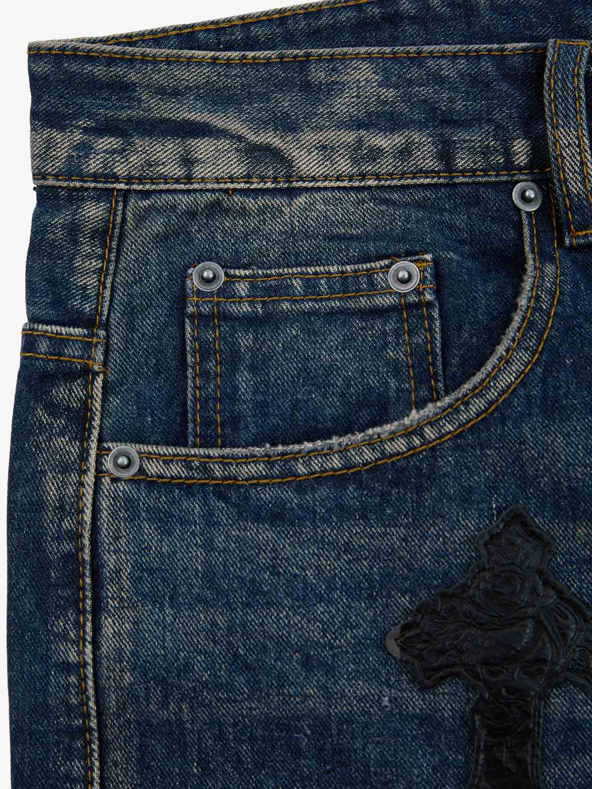 Supermade Retro Distressed Print Heavyweight Canvas Baggy Pants 