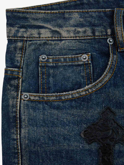 Supermade Retro Distressed Print Heavyweight Canvas Baggy Pants 