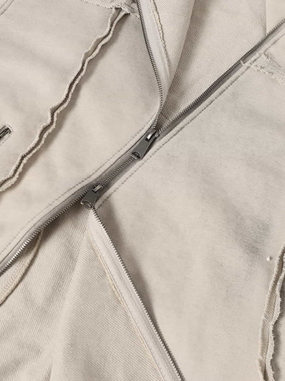 Retro Asymmetric Zip Up Deconstructed Hoodie 