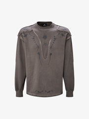 Deconstructed Distressed Raw-Edge Long Sleeve Tee; Coffee / M, Coffee / L, Coffee / XL