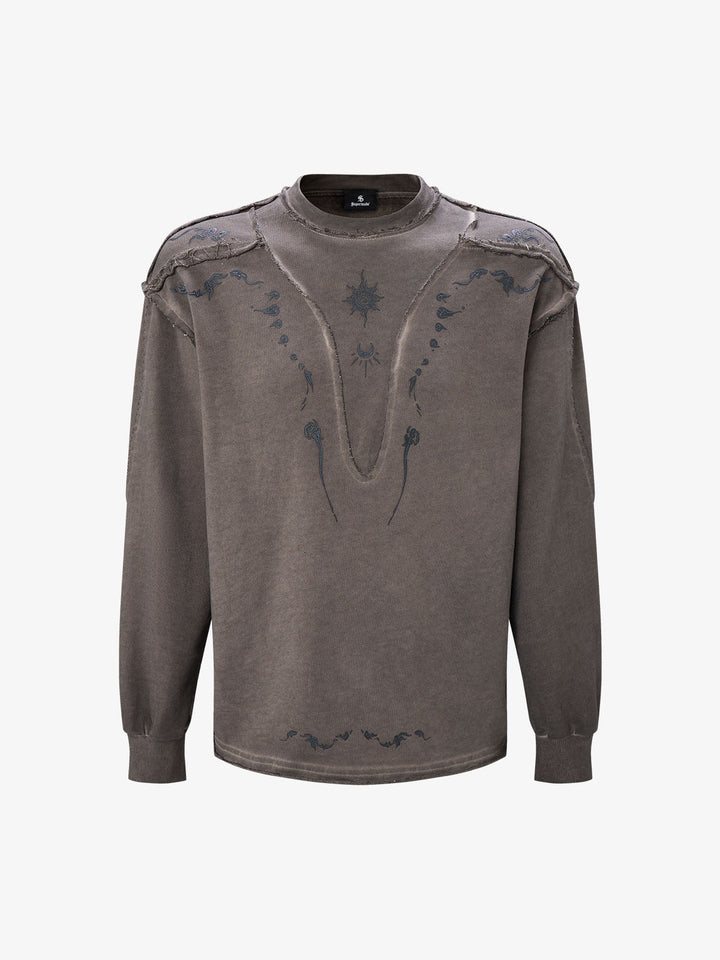Deconstructed Distressed Raw-Edge Long Sleeve Tee