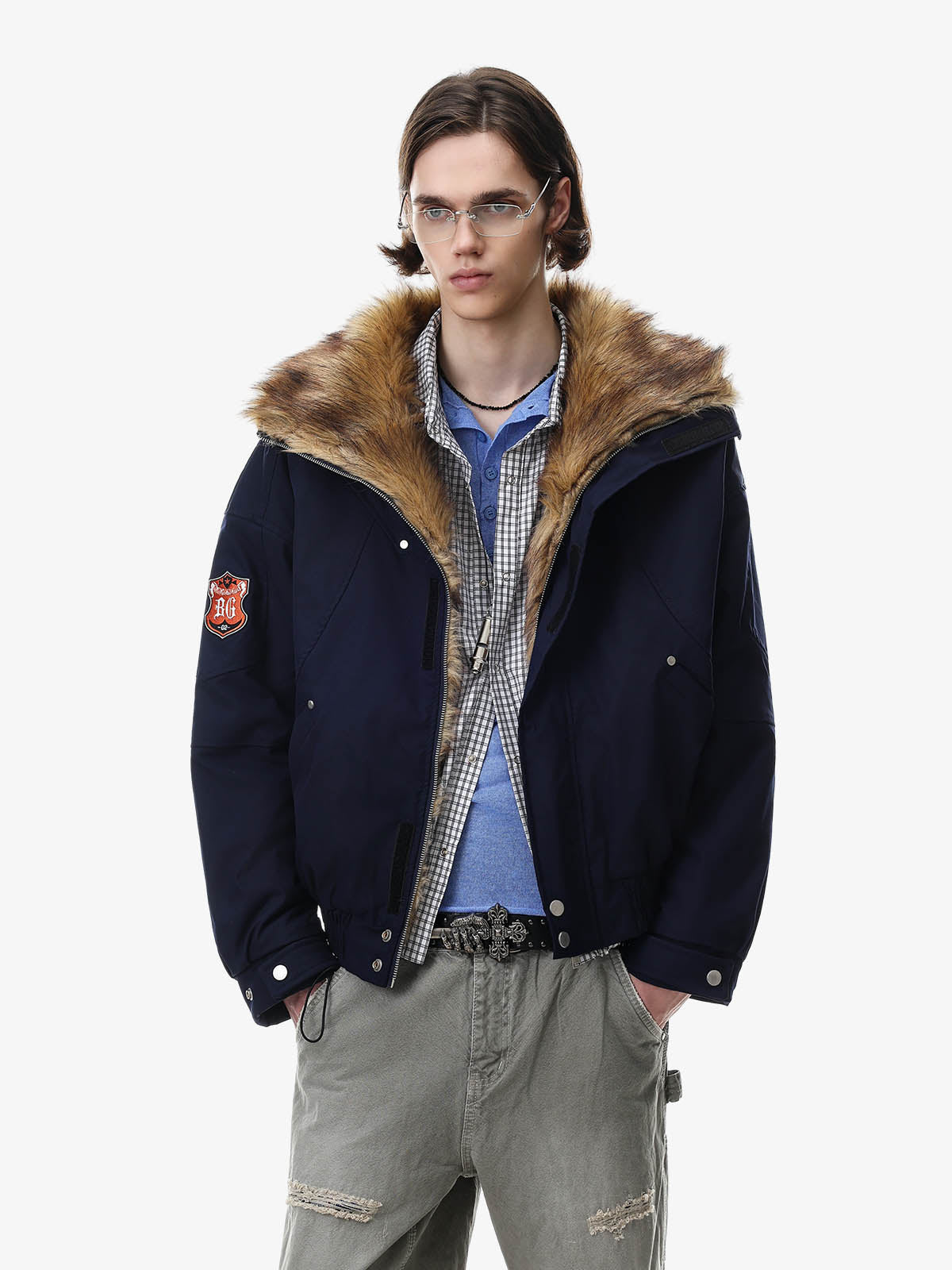 Studded Badge Embroidered Padded Coat