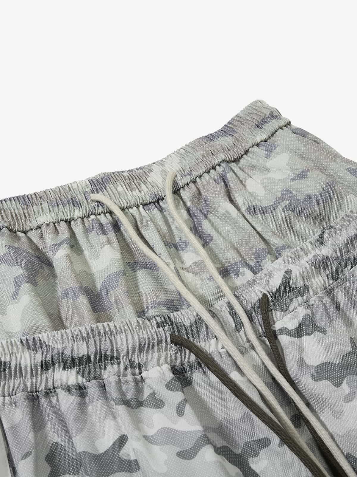 Double Waistband Elastic Waist Camo Side Panel Wide Leg Pants 