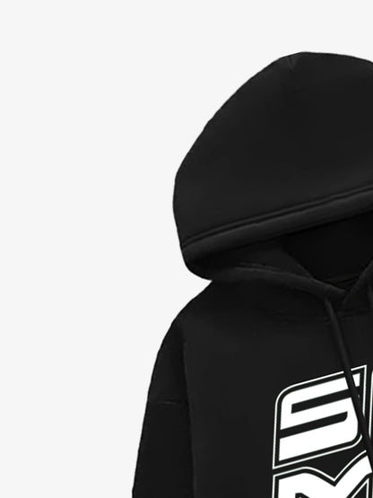 SPMD Letter Design Print Fleece Hooded Sweatshirt 