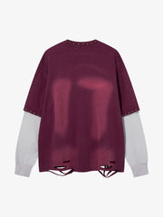 Flame Graphic Studded Distressed Patchwork Long Sleeve Tee