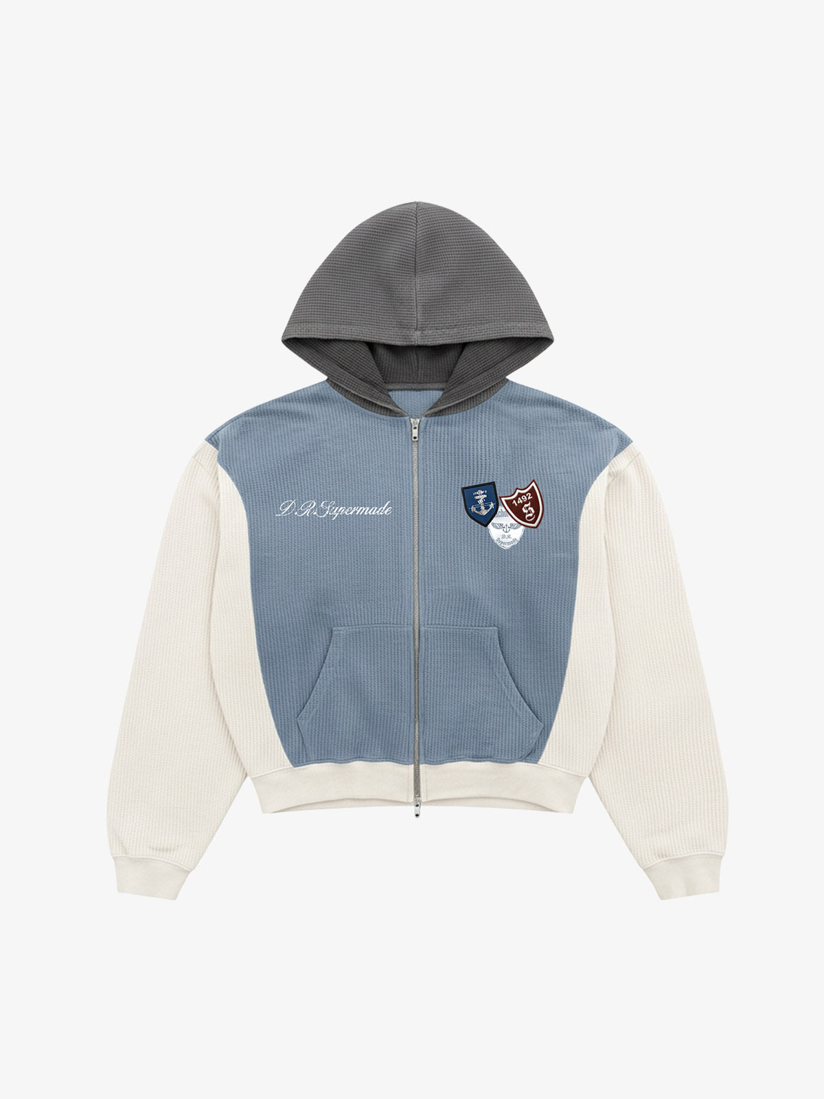 Color Block Patch Graphic Zip Hoodie