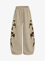 Waffle-Knit Camo Appliqué Embroidered Hoodie & Wide-Leg Sweatpants Set