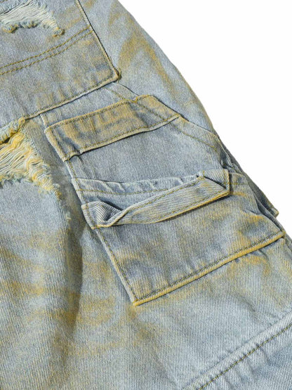 Distressed Tie-Dye Denim Shorts 