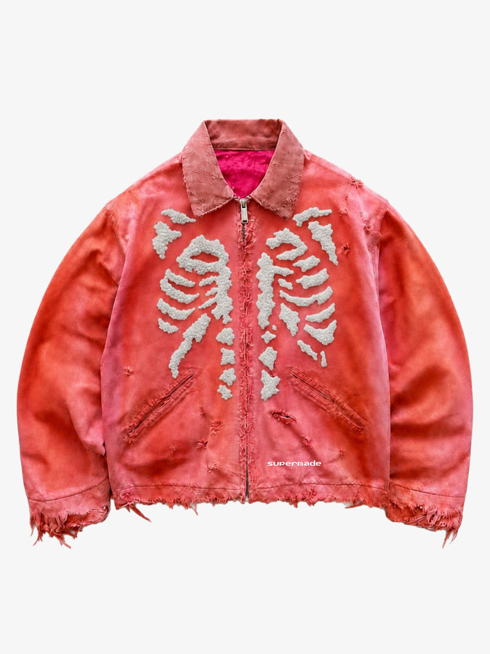 Terry Skull Embroidered Distressed Boxy Workwear Jacket