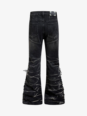 Button Fly Whiskering Bootcut Jeans