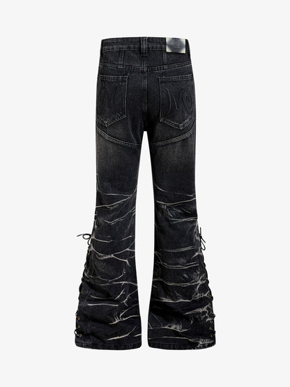 Button Fly Whiskering Bootcut Jeans