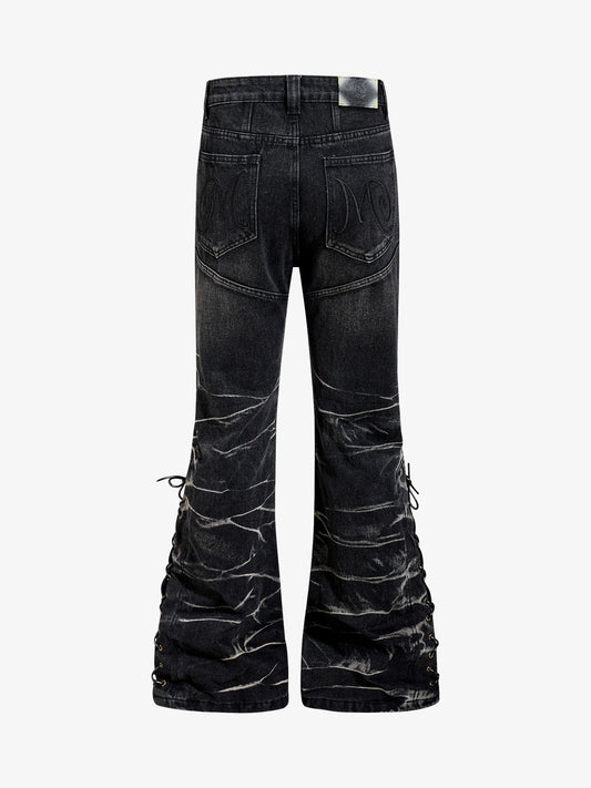 Button Fly Whiskering Bootcut Jeans