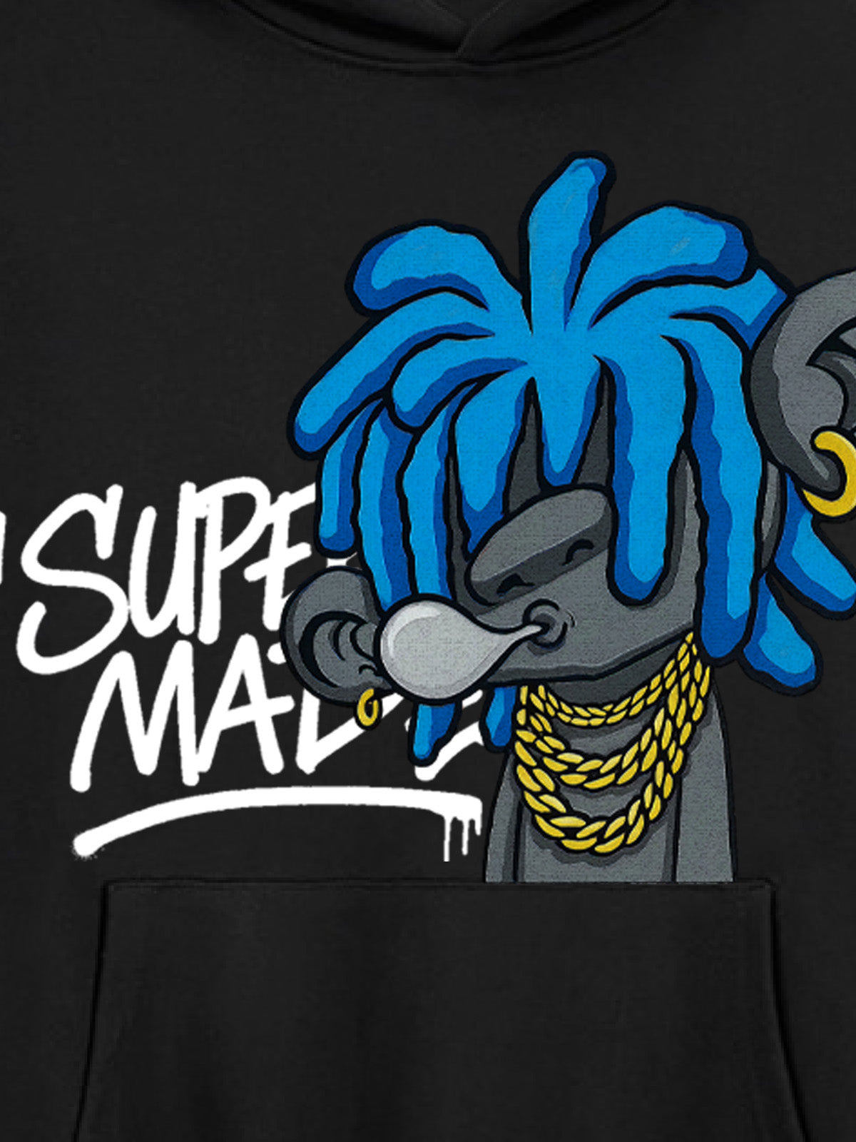 Thesupermade Graffiti Cartoon Blue Dreadlocks Boy Hooded Sweatshirt 