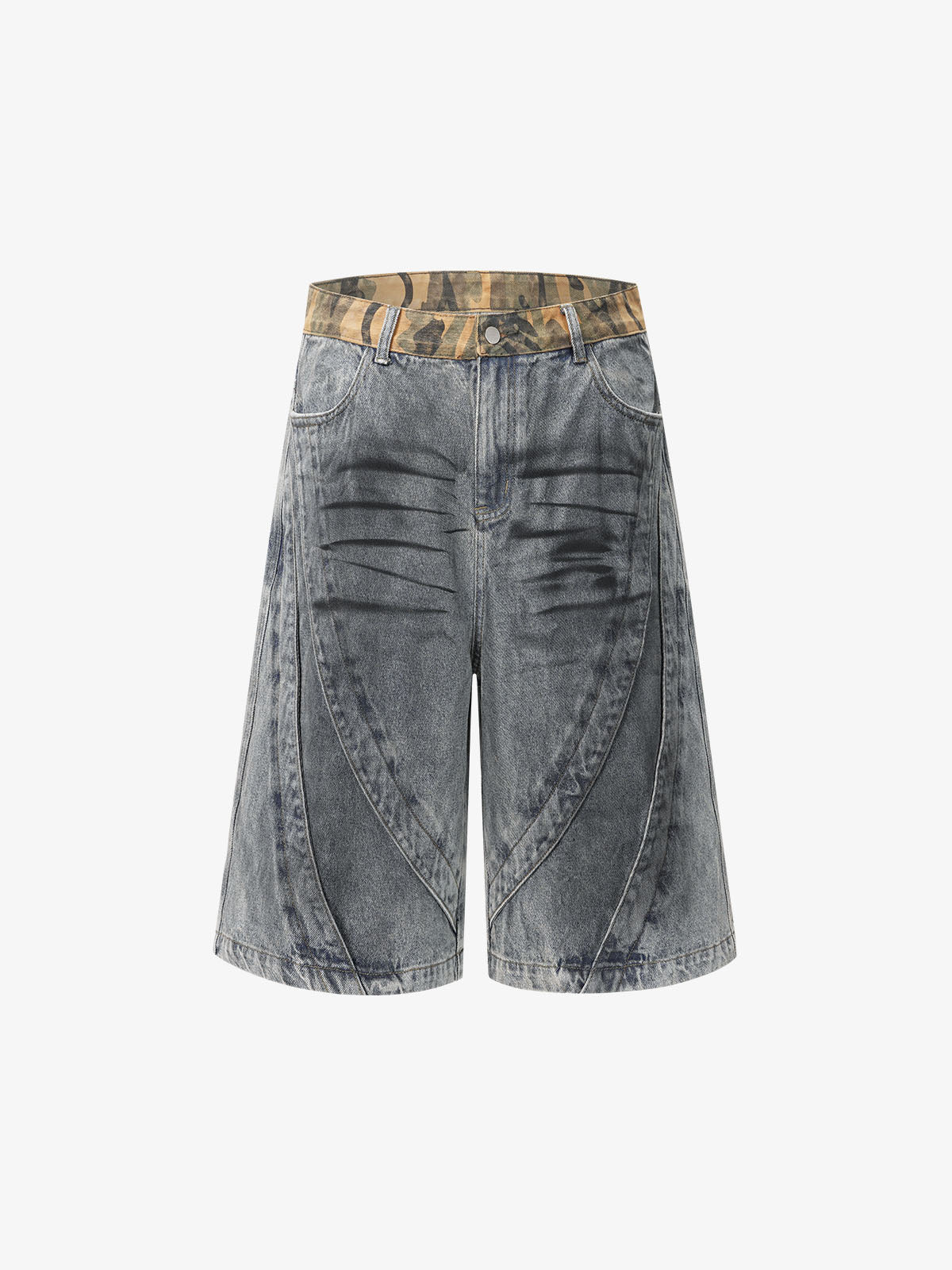 Camo-Trimmed Pleated Denim Utility Set 