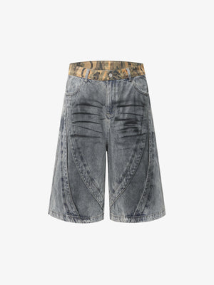 Camo-Trimmed Pleated Denim Utility Set 