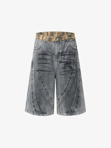 Camo-Trimmed Pleated Denim Utility Set 