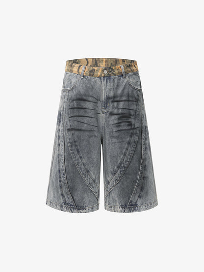 Camo-Trimmed Pleated Denim Utility Set 