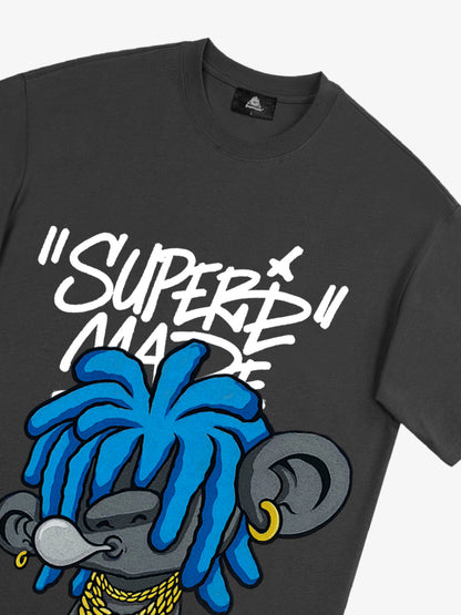 Thesupermade Graffiti Trend Blue Dreadlock Boy T-shirt 