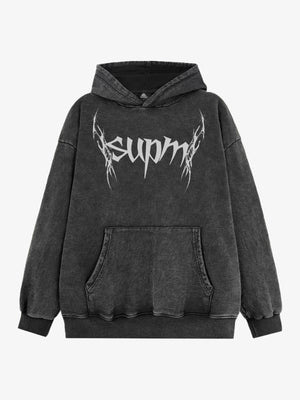 THE SUPERMADE Futuristic spiked pattern gothic style logo font design  Graphic Print Hoodie with Front Pocket 