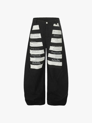 Wide Leg Striped Patchwork Letter Print Pants