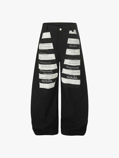 Wide Leg Striped Patchwork Letter Print Pants