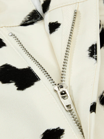 Cow Print Lace Trim Straight Leg Pants 
